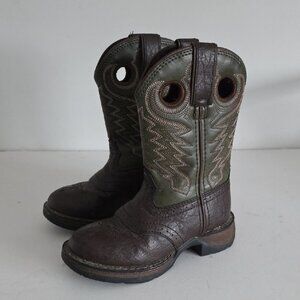 DURANGO | Brown Green Leather 8" Western Cowboy Boots Boys sz 9